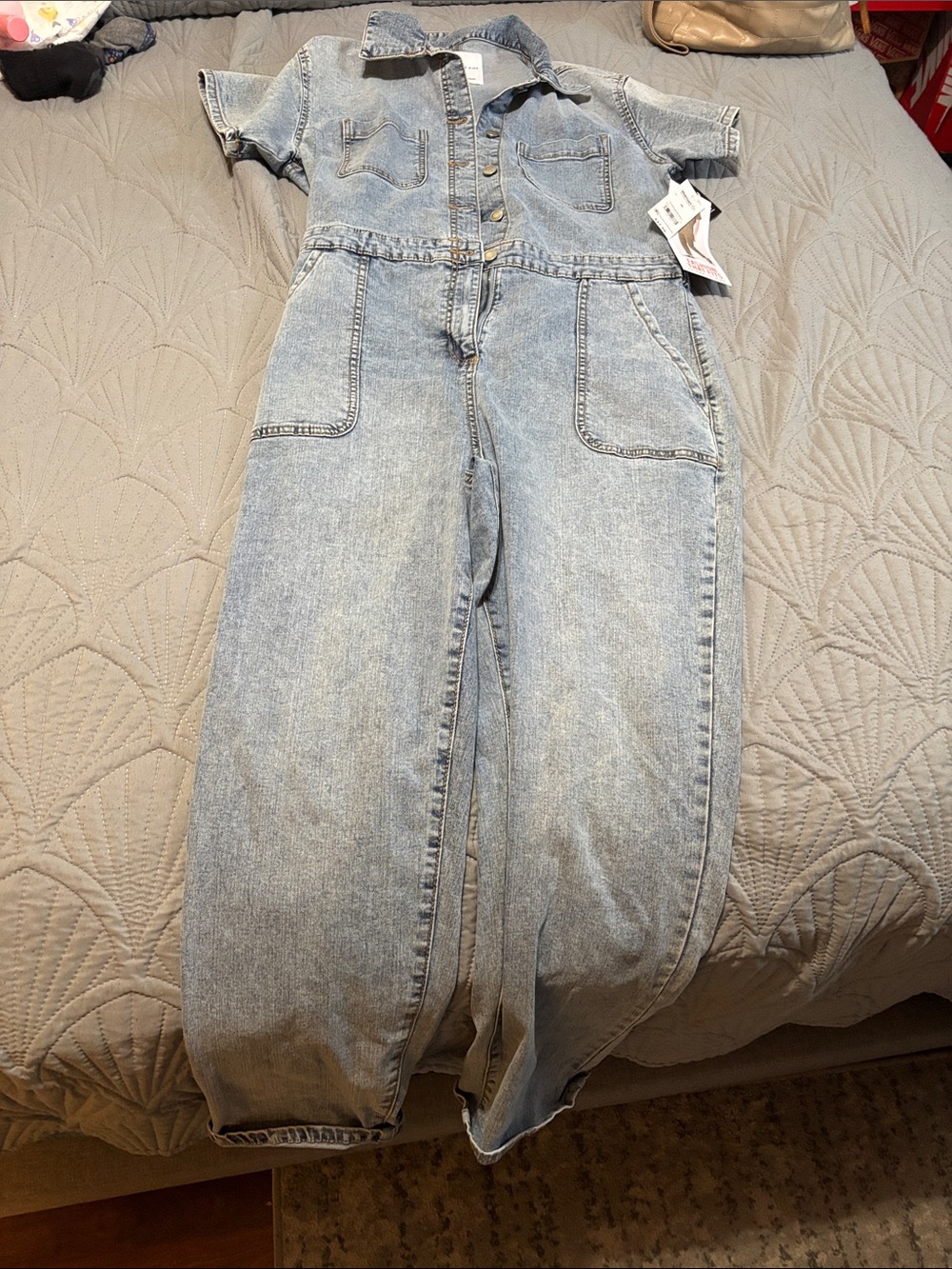 Celebrity Pink Light Blue Denim Short Sleeve Jumpsuit